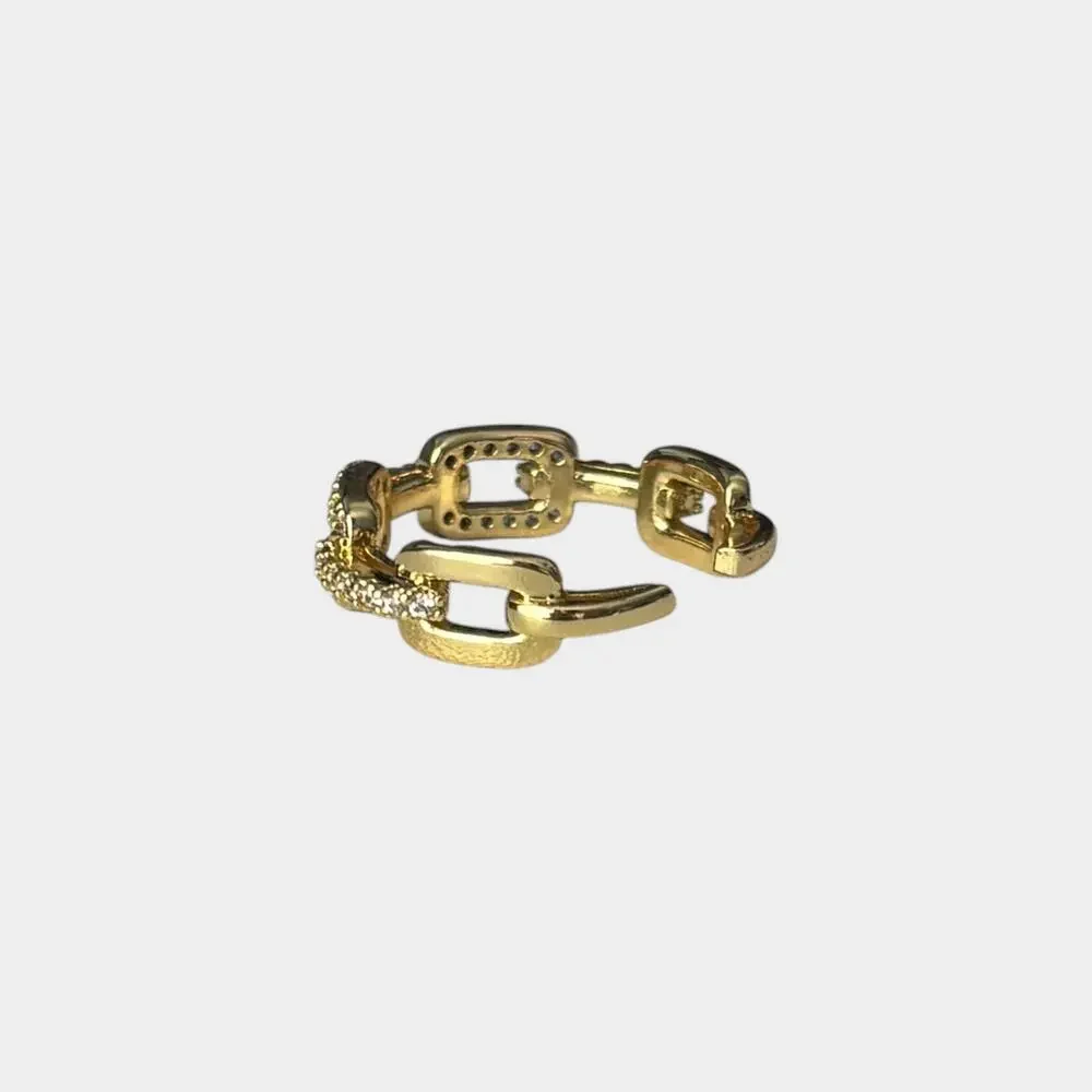 Gold Zircon Chain-Link Adjustable Ring